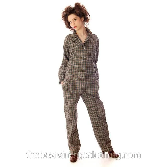 Vintage Marimekko Plaid Jumpsuit Coveralls 1970s Small