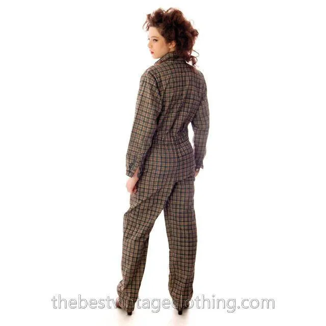 Vintage Marimekko Plaid Jumpsuit Coveralls 1970s Small