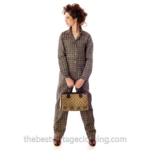 Vintage Marimekko Plaid Jumpsuit Coveralls 1970s Small