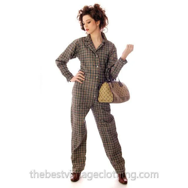 Vintage Marimekko Plaid Jumpsuit Coveralls 1970s Small