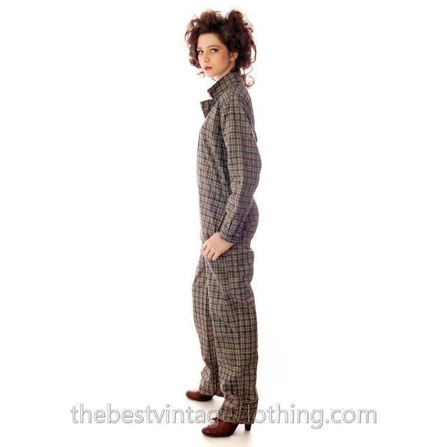 Vintage Marimekko Plaid Jumpsuit Coveralls 1970s Small