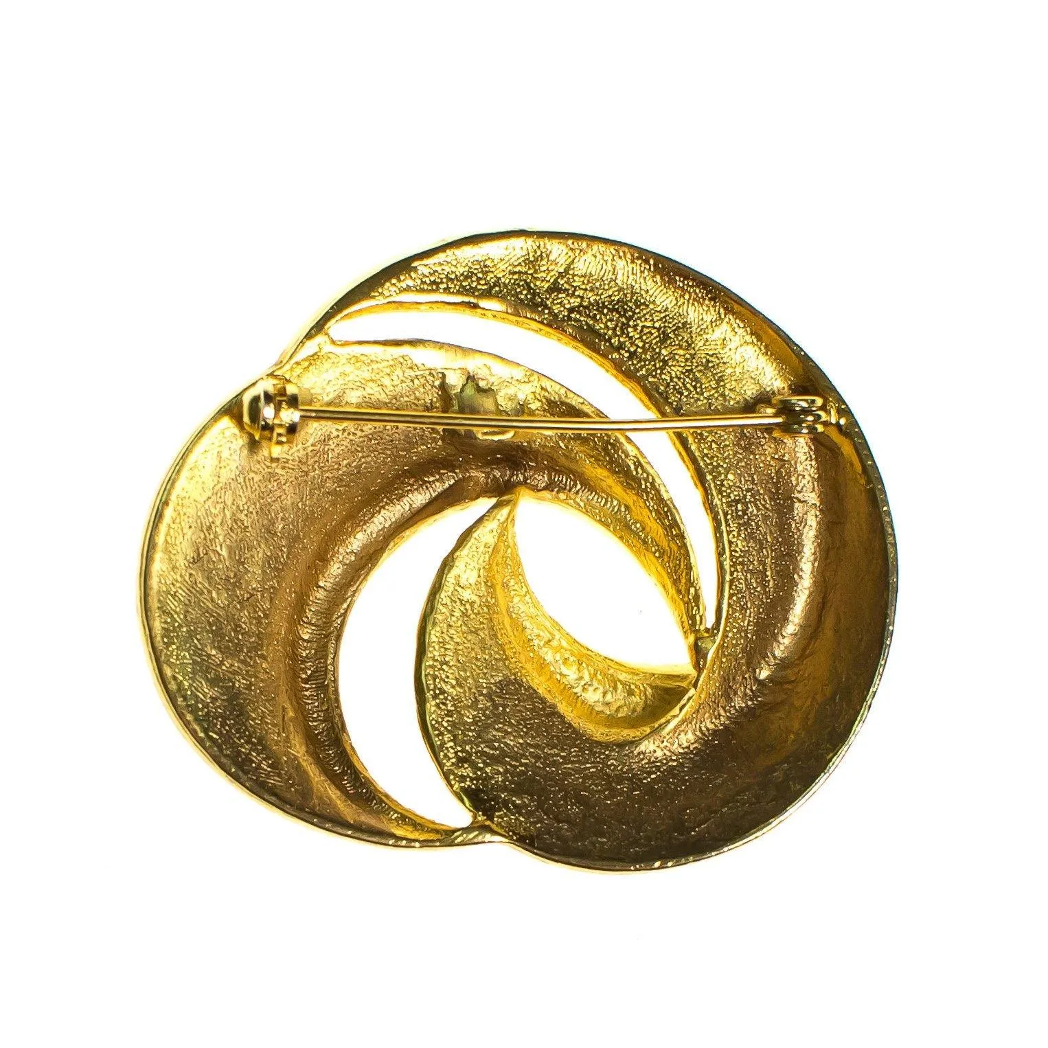 Vintage Mid Century Modern Gold Swirl Brooch, Brushed and Shiny Gold Tone Setting, Brooches and Pins