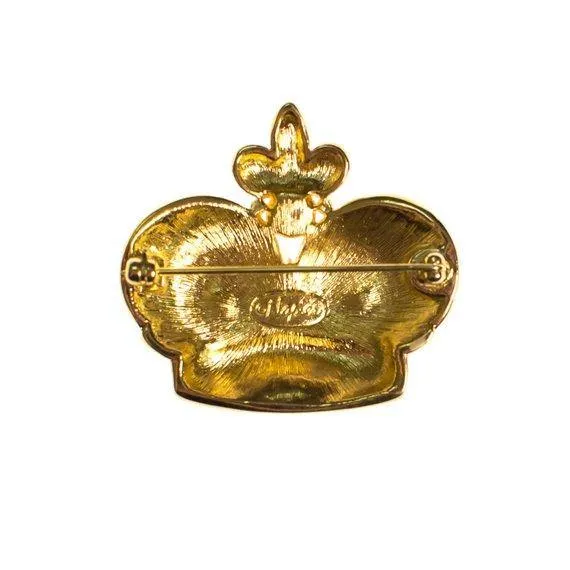 Vintage Napier Royal Crown Brooch Navy Blue Enamel with Jewel Tone Rhinestones and Faux Pearls