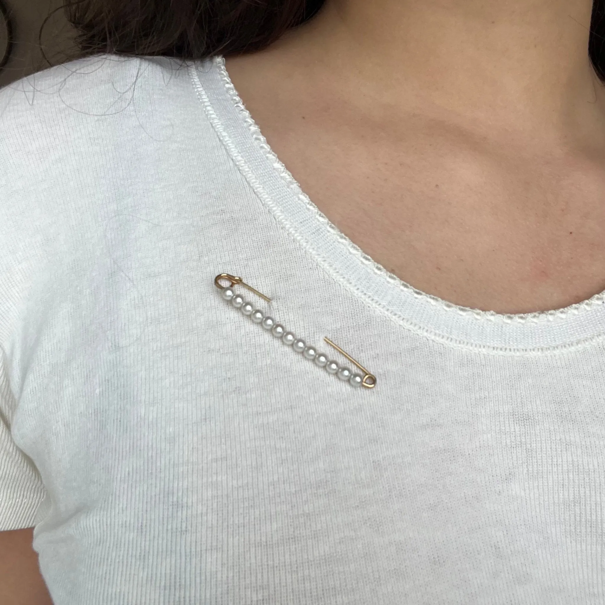 Vintage Pearl Safety Pin Brooch