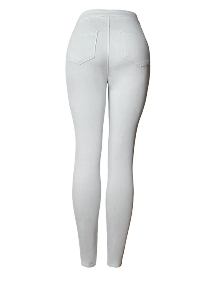 Vintage Style Red Floral Embroidery Grey Slim Fit Denim Jeans for Women
