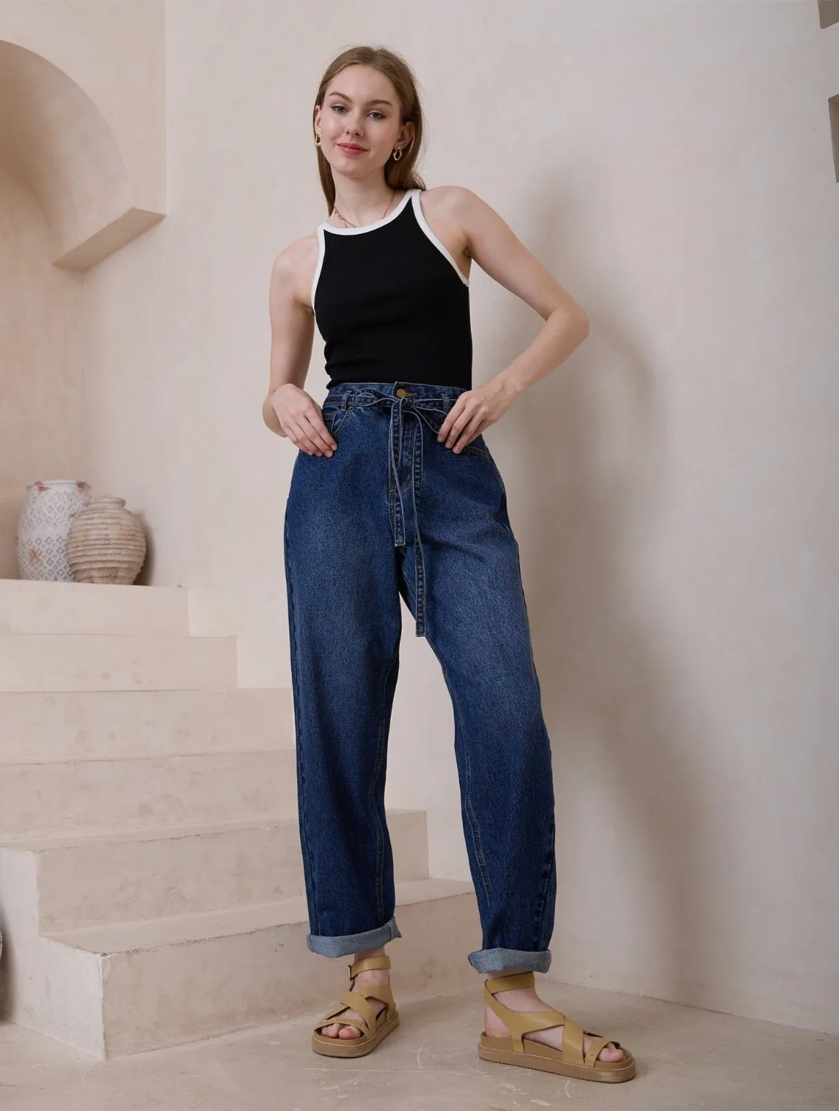 W2031859A-1 BALLOON LEG DENIM JEANS