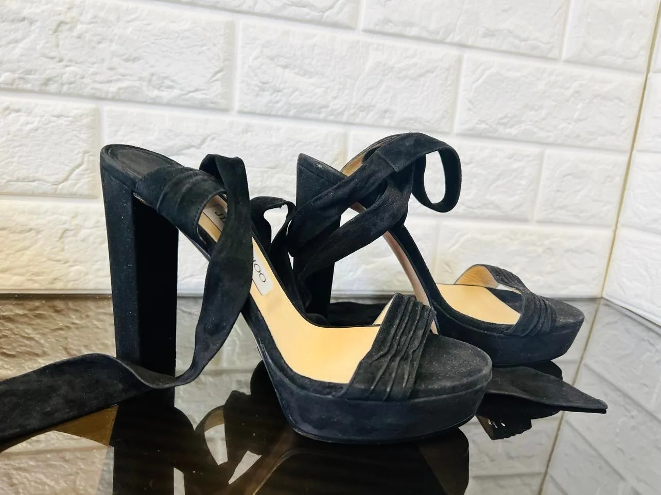 Was store display! AUTHENTIC JIMMY CHOO KAYTRIN HEELS SZ 40, sz 9, BLACK, RETAIL $1000  Note: Has tiny small pin dot of fabric missing from  back heel easy fix!