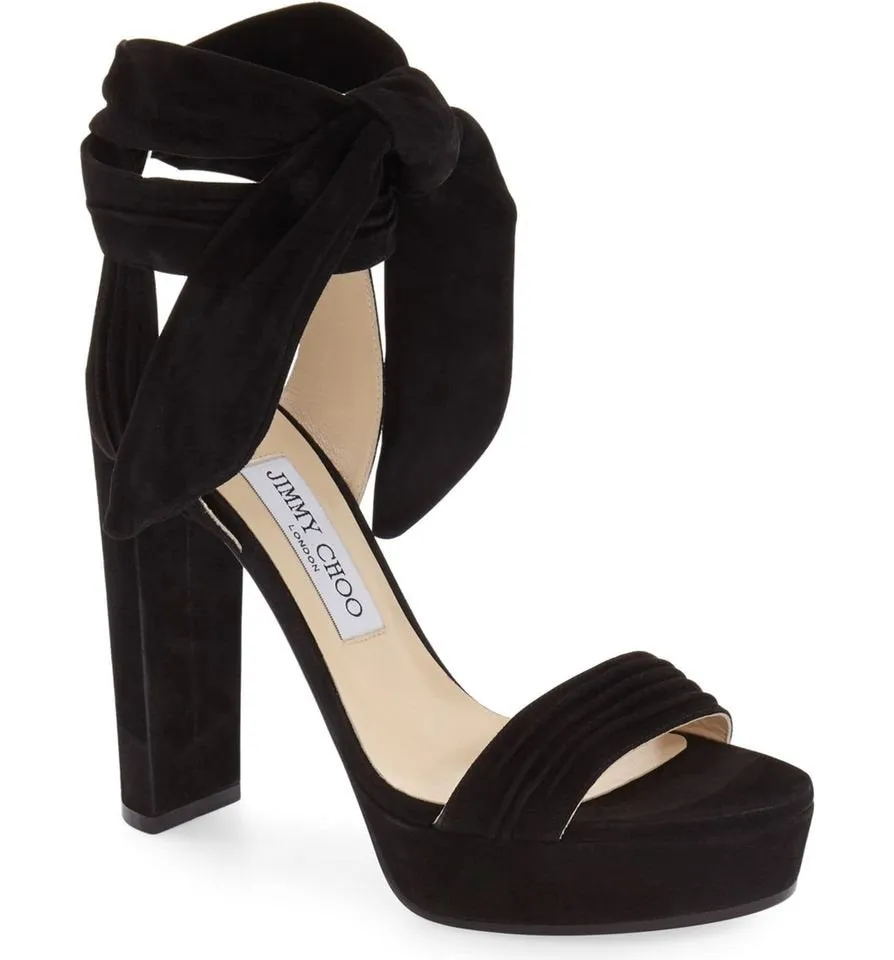 Was store display! AUTHENTIC JIMMY CHOO KAYTRIN HEELS SZ 40, sz 9, BLACK, RETAIL $1000  Note: Has tiny small pin dot of fabric missing from  back heel easy fix!