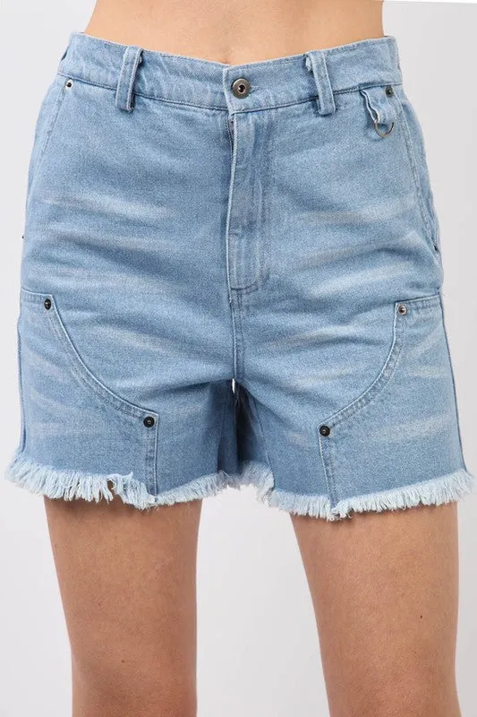 Washed Denim Shorts W/ Raw Edge Detail