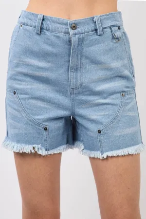 Washed Denim Shorts W/ Raw Edge Detail