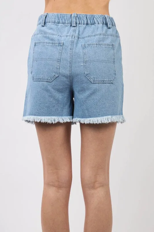 Washed Denim Shorts W/ Raw Edge Detail