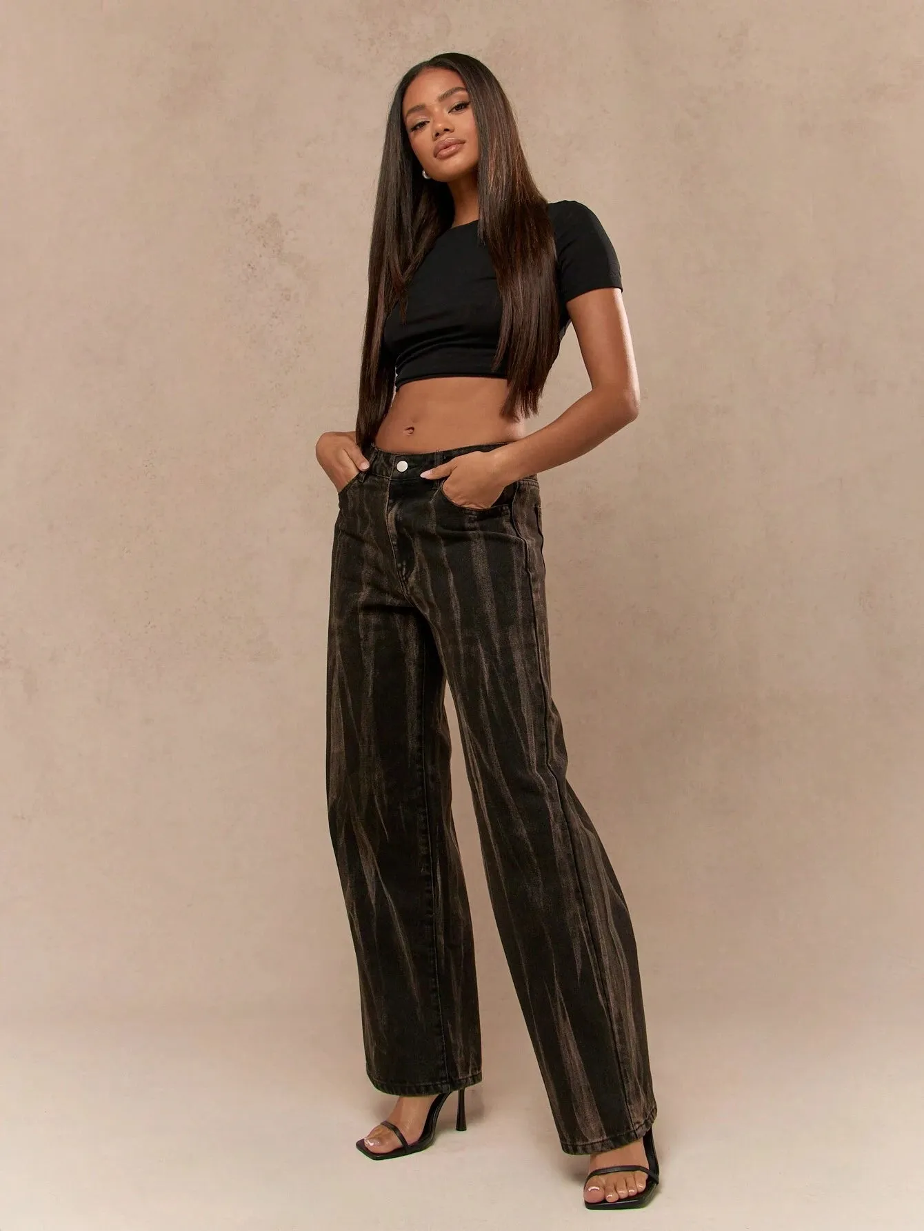 Washed Patterned Wide-Leg Jeans | Trendy & Relaxed Denim