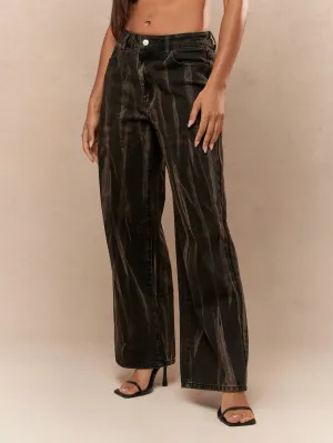 Washed Patterned Wide-Leg Jeans | Trendy & Relaxed Denim