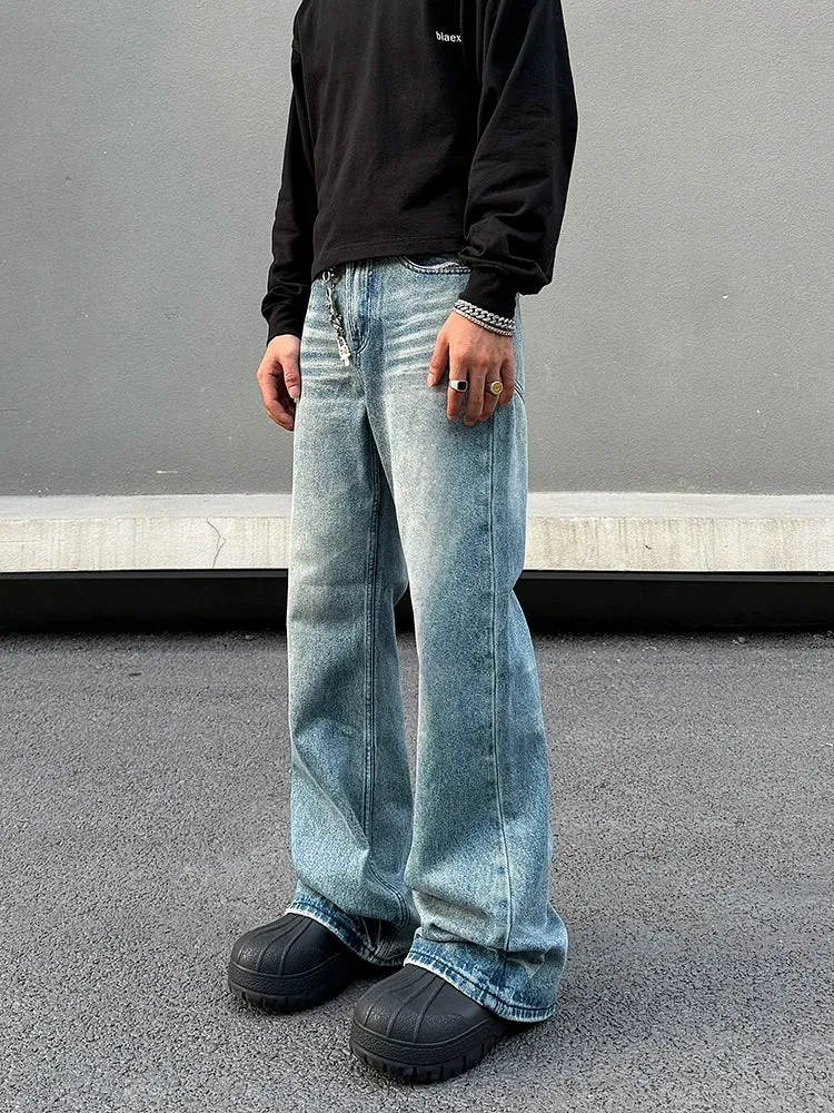 Washed Wide-Leg Distressed Jeans