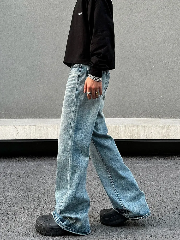 Washed Wide-Leg Distressed Jeans