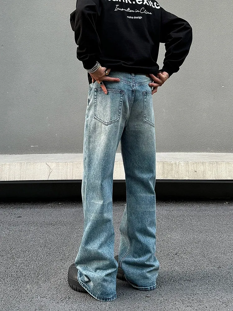 Washed Wide-Leg Distressed Jeans