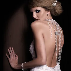 Wedding back necklace - crystals cascading - Falling Stars by Kezani