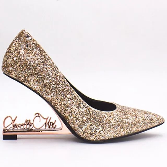 Wedge Heel Letter Pointed Sexy Catwalk Wedding Shoes