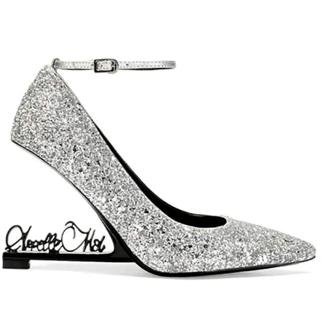 Wedge Heel Letter Pointed Sexy Catwalk Wedding Shoes