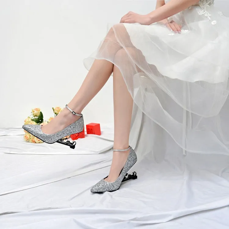 Wedge Heel Letter Pointed Sexy Catwalk Wedding Shoes