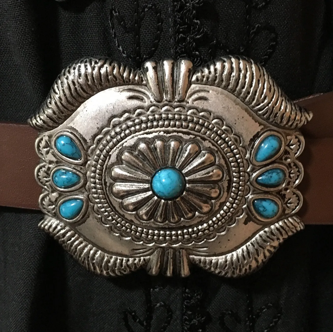 Western Fashion Belt Accessory: Leather with Conchos and Turquoise