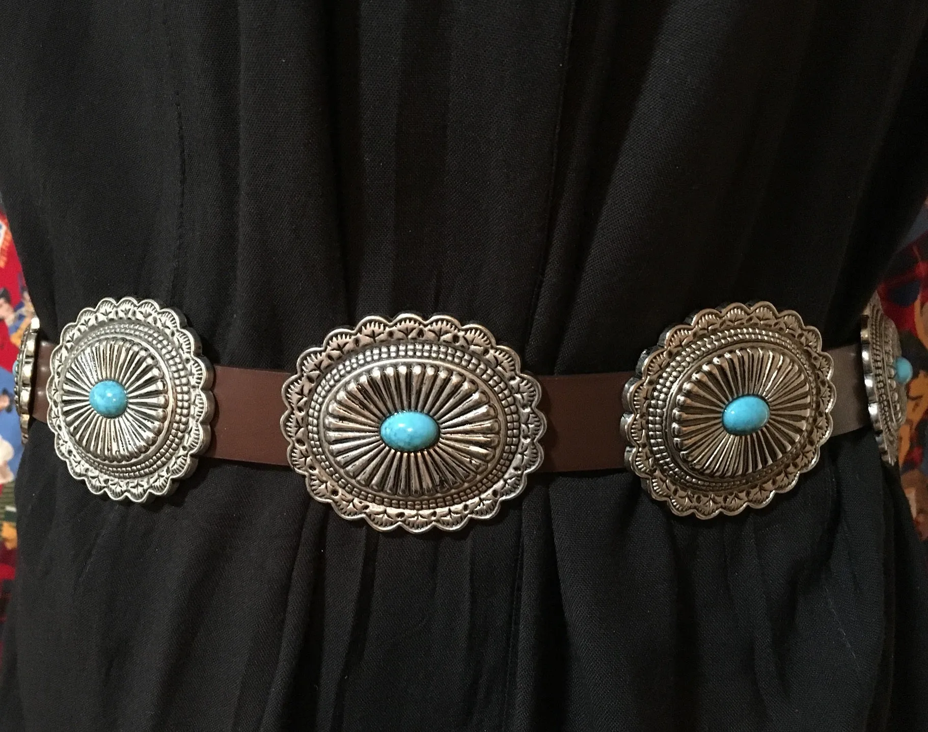 Western Fashion Belt Accessory: Leather with Conchos and Turquoise