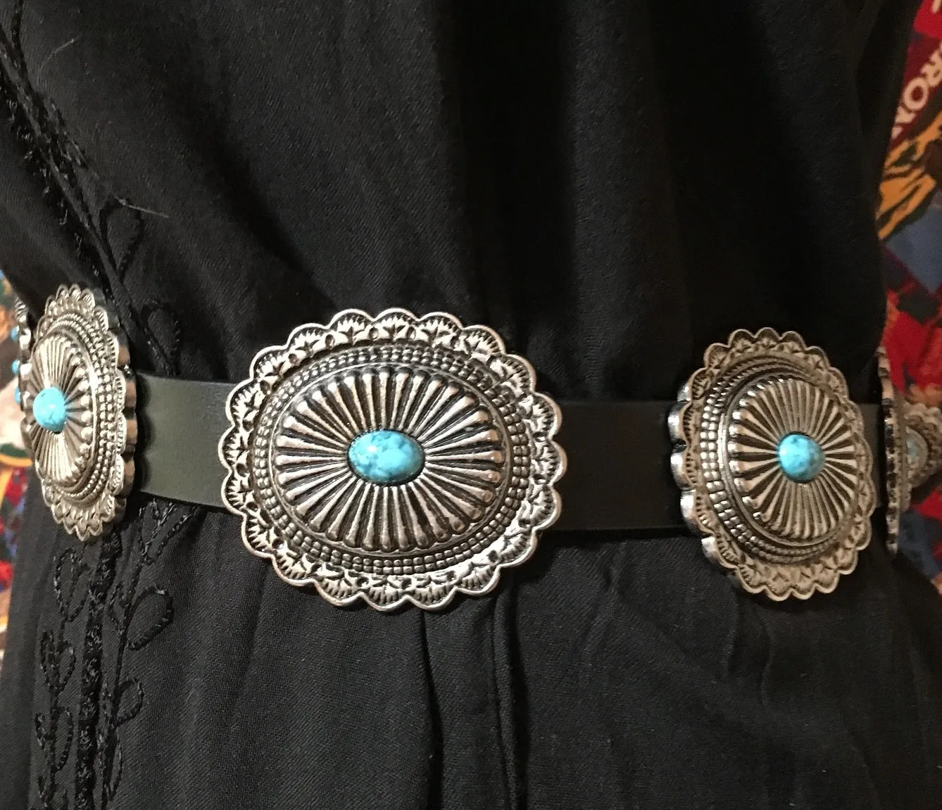 Western Fashion Belt Accessory: Leather with Conchos and Turquoise