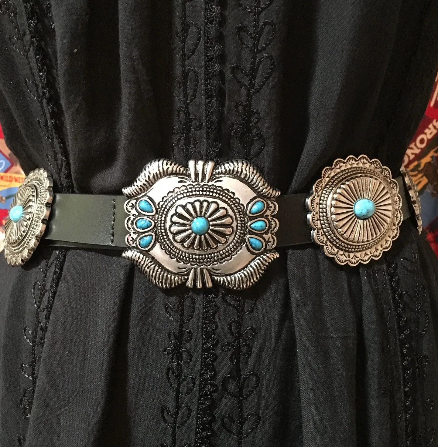 Western Fashion Belt Accessory: Leather with Conchos and Turquoise