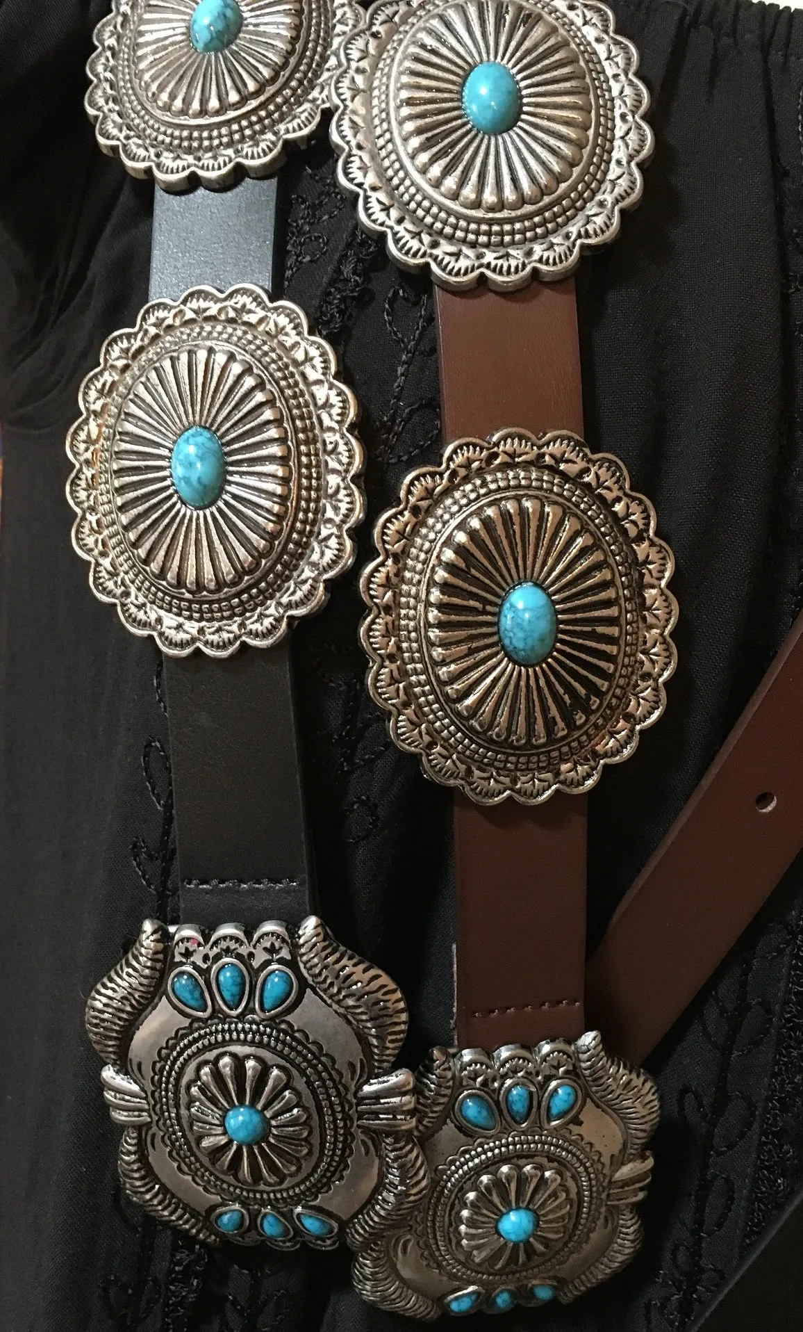 Western Fashion Belt Accessory: Leather with Conchos and Turquoise