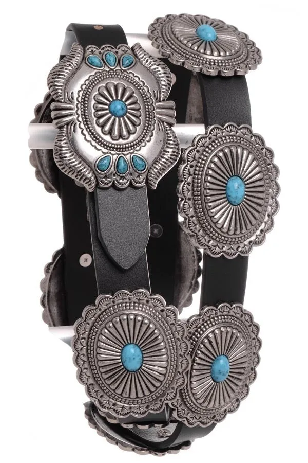 Western Fashion Belt Accessory: Leather with Conchos and Turquoise