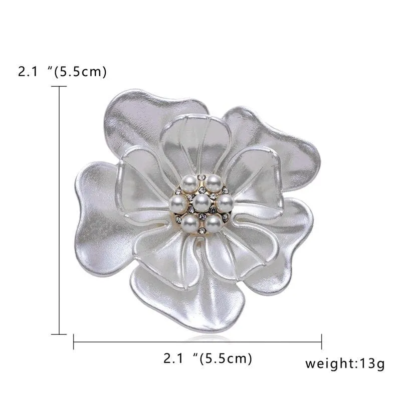 White Abalone Flower Bridal Pearl Brooch, Wedding Mother of Bride Brooch, Bridesmaid Floral Brooch Jewelry
