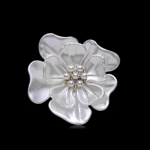 White Abalone Flower Bridal Pearl Brooch, Wedding Mother of Bride Brooch, Bridesmaid Floral Brooch Jewelry
