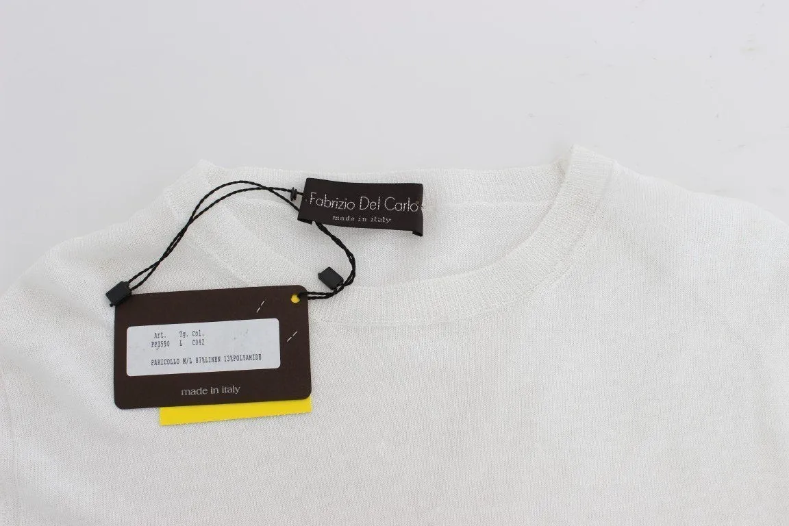 White Linen Crewneck Long Sleeve Sweater