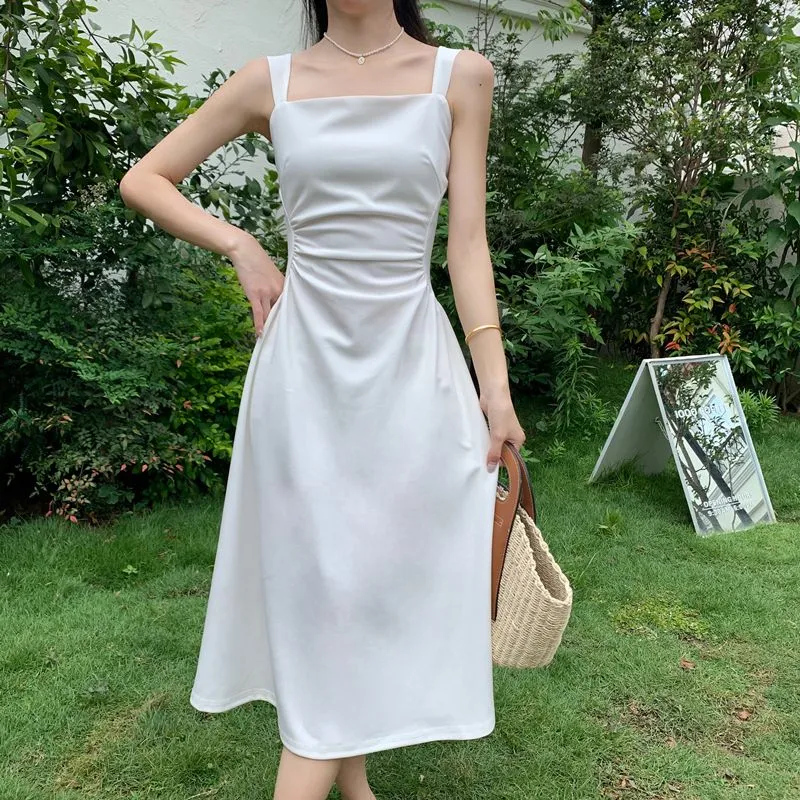 White Side Ruching Maxi Dress