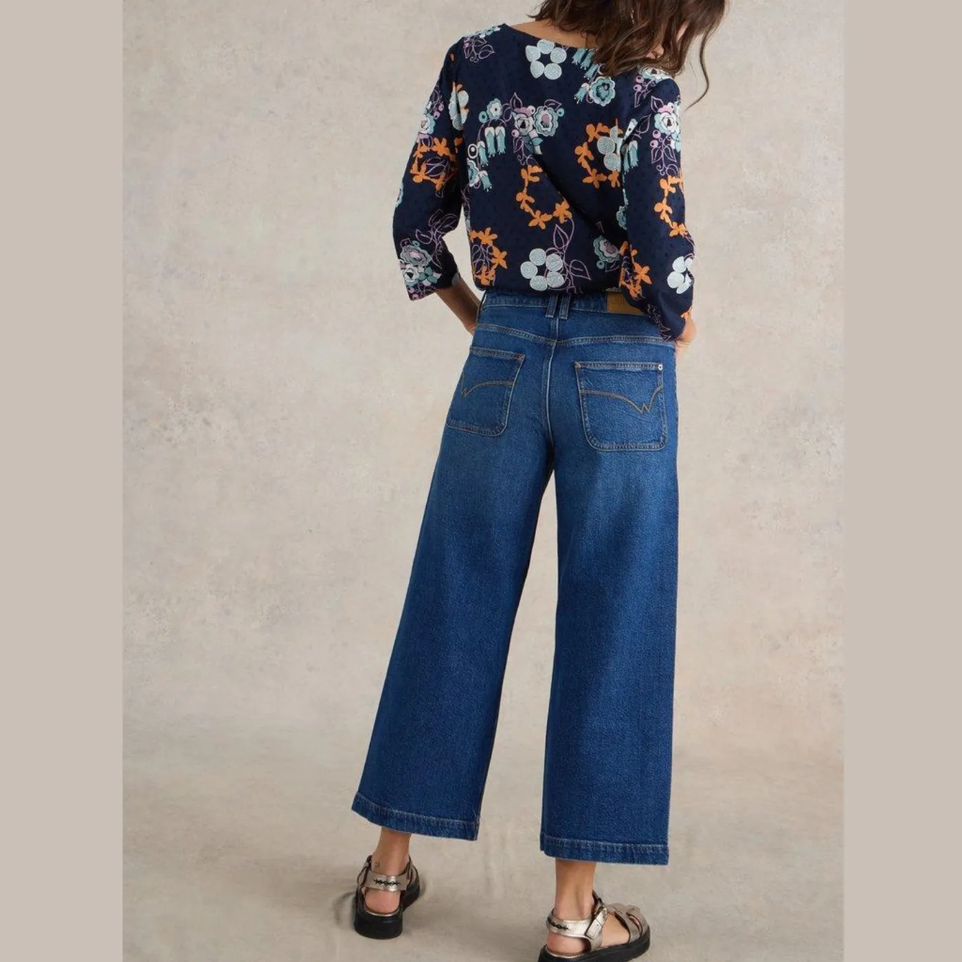 White Stuff Tia Wide Leg Crop Jean | Dark Denim