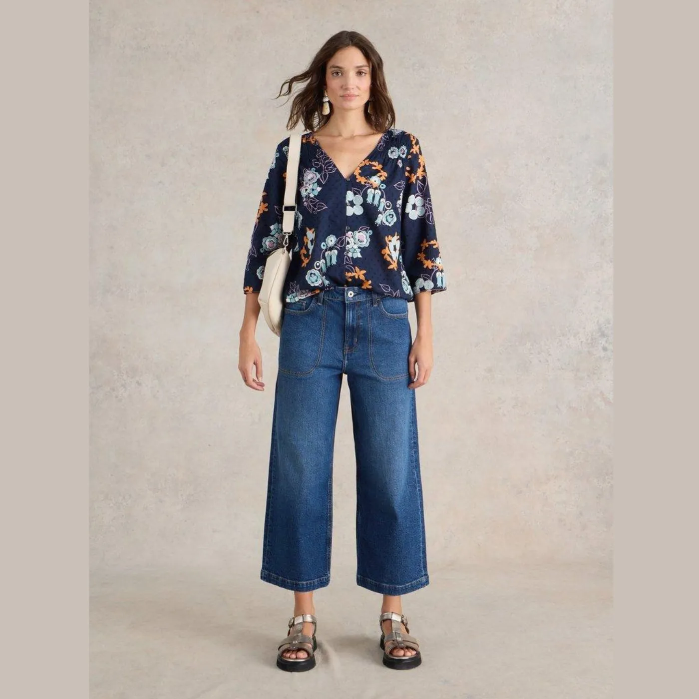 White Stuff Tia Wide Leg Crop Jean | Dark Denim