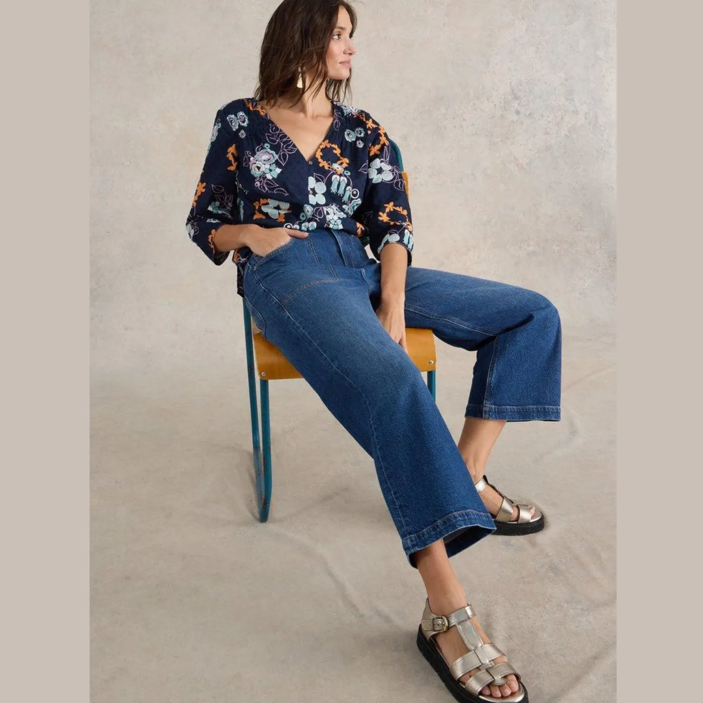 White Stuff Tia Wide Leg Crop Jean | Dark Denim
