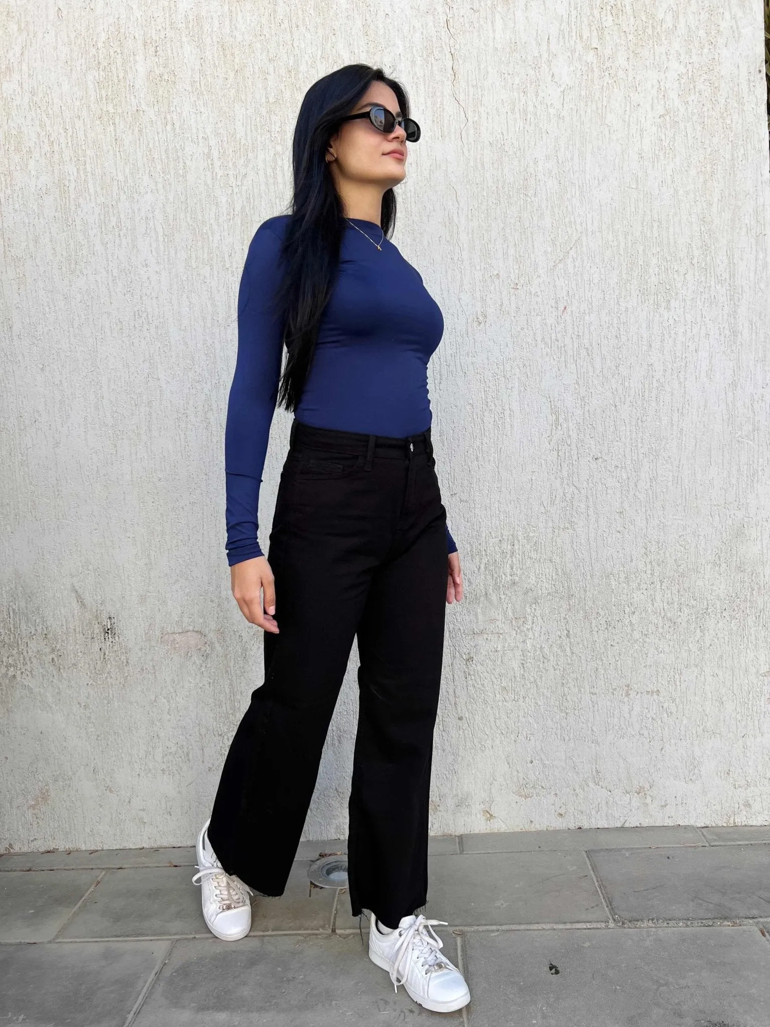 Wide Leg - Black Ankle Raw Hem.