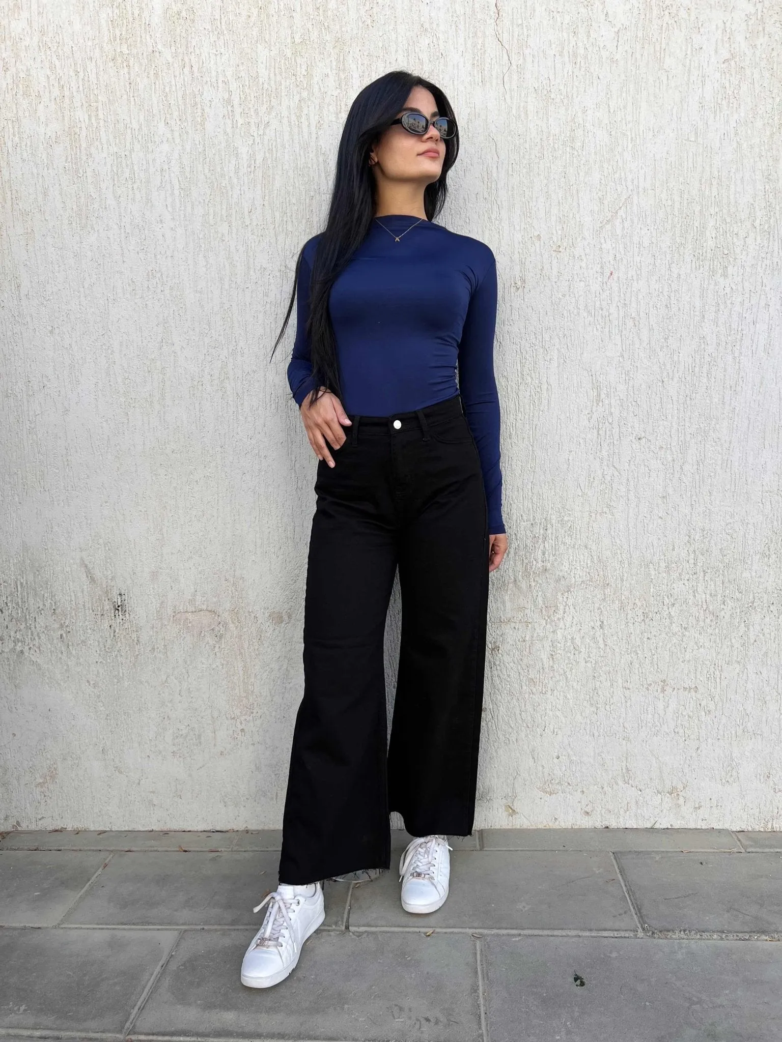 Wide Leg - Black Ankle Raw Hem.