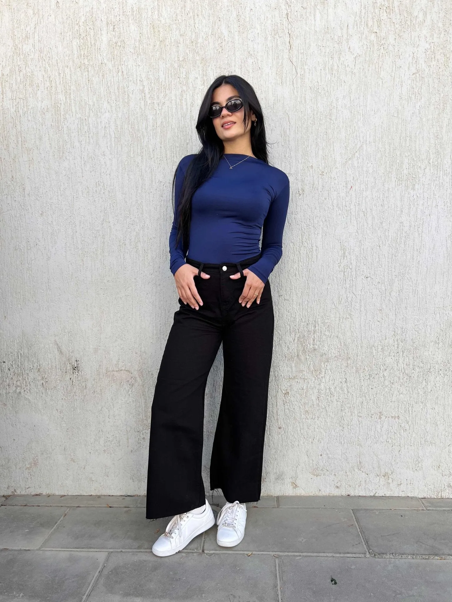 Wide Leg - Black Ankle Raw Hem.