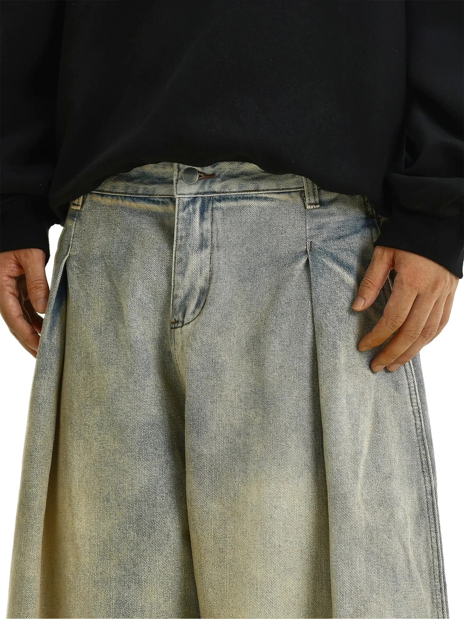 Wide-Leg Distressed Denim Pants