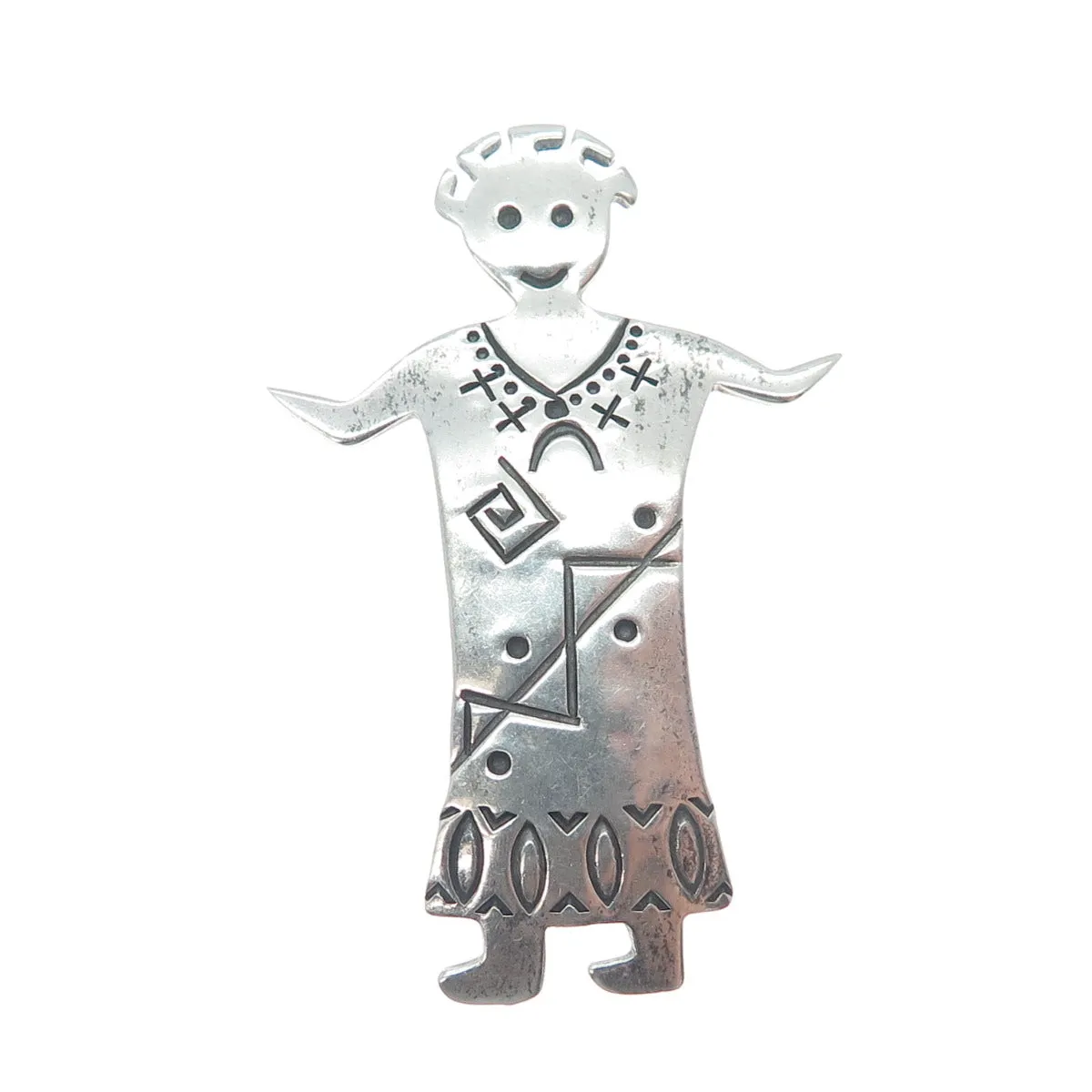 WILSON PADILLA NAVAJO Old Pawn 925 Sterling Silver Vintage Kachina Doll Pin