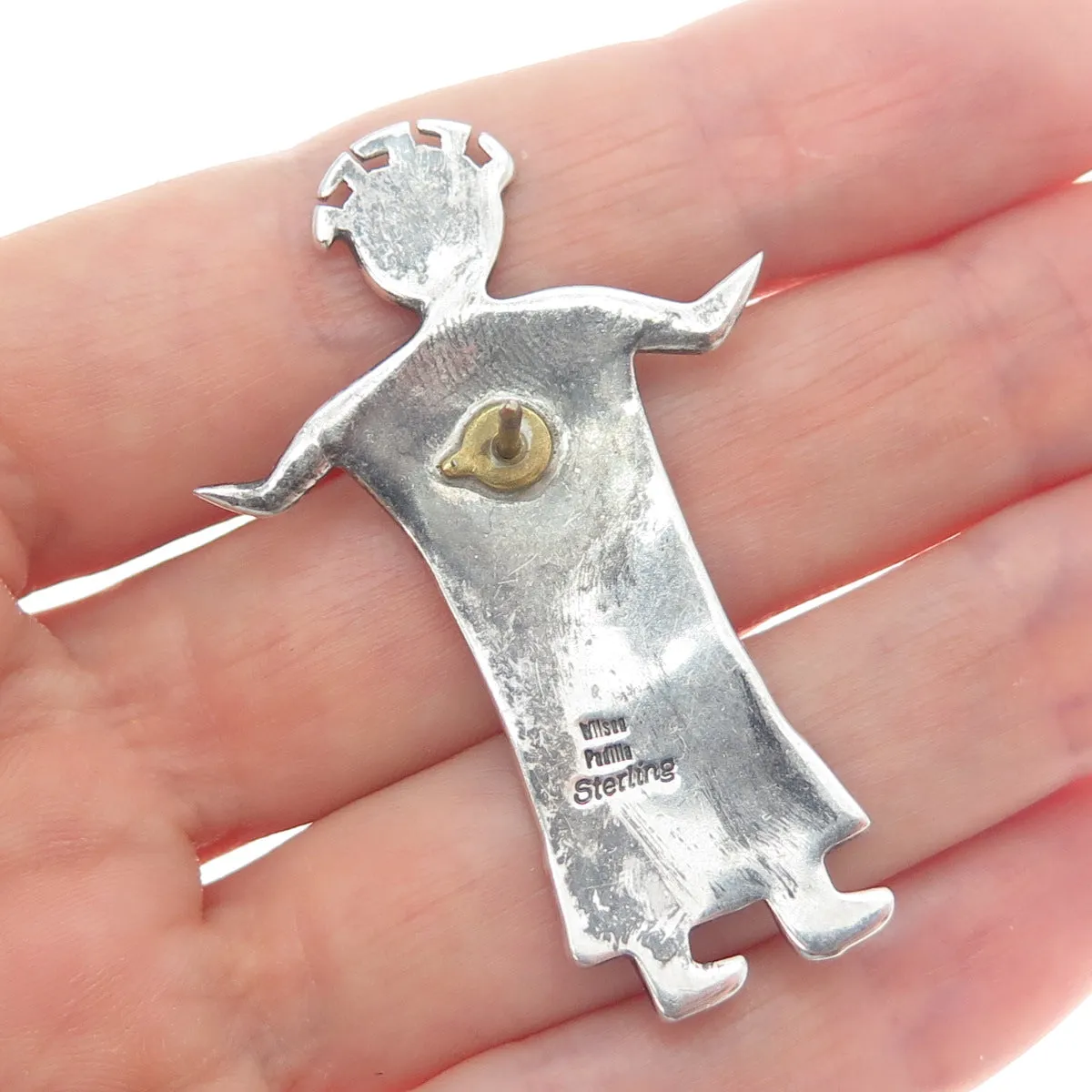 WILSON PADILLA NAVAJO Old Pawn 925 Sterling Silver Vintage Kachina Doll Pin