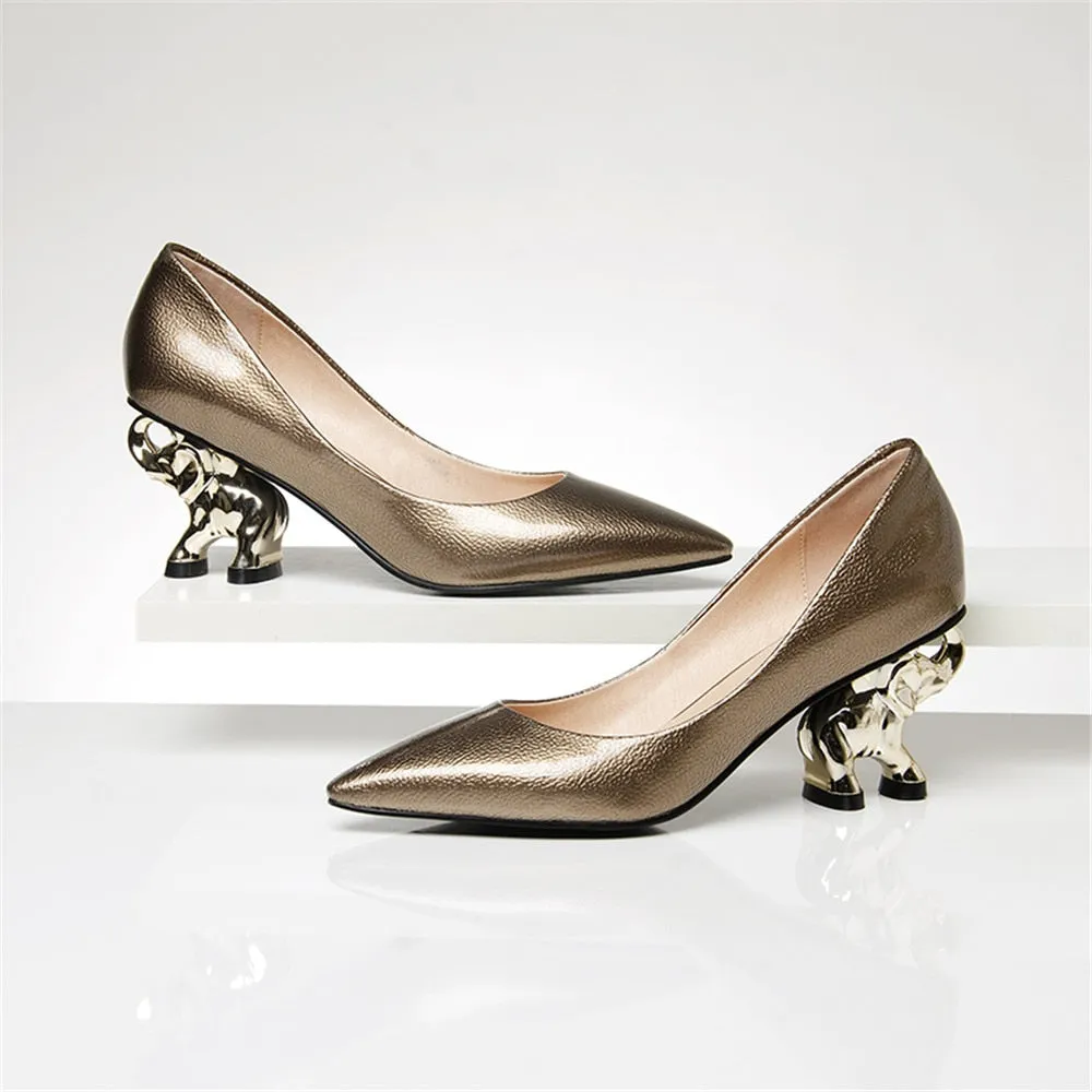 Woman Elephant Heel Leather Pumps
