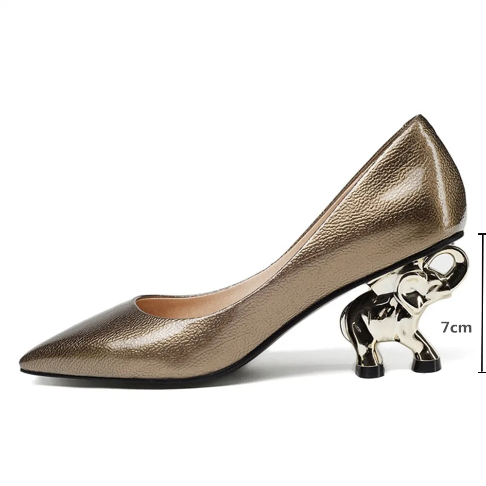 Woman Elephant Heel Leather Pumps