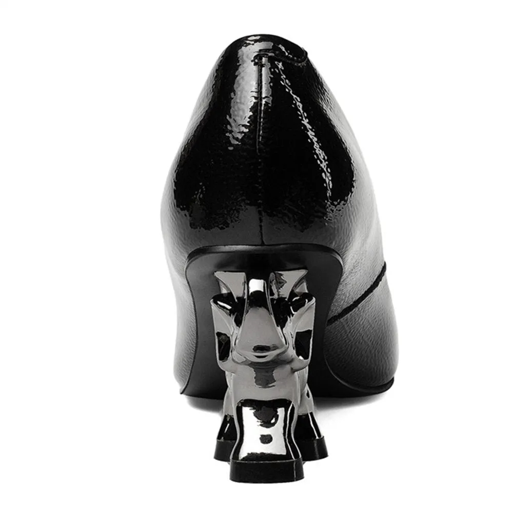 Woman Elephant Heel Leather Pumps
