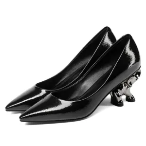 Woman Elephant Heel Leather Pumps