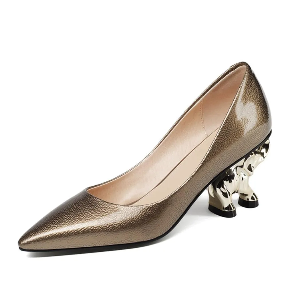 Woman Elephant Heel Leather Pumps