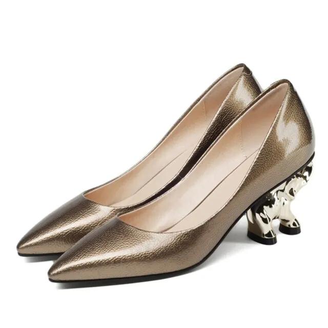 Woman Elephant Heel Leather Pumps