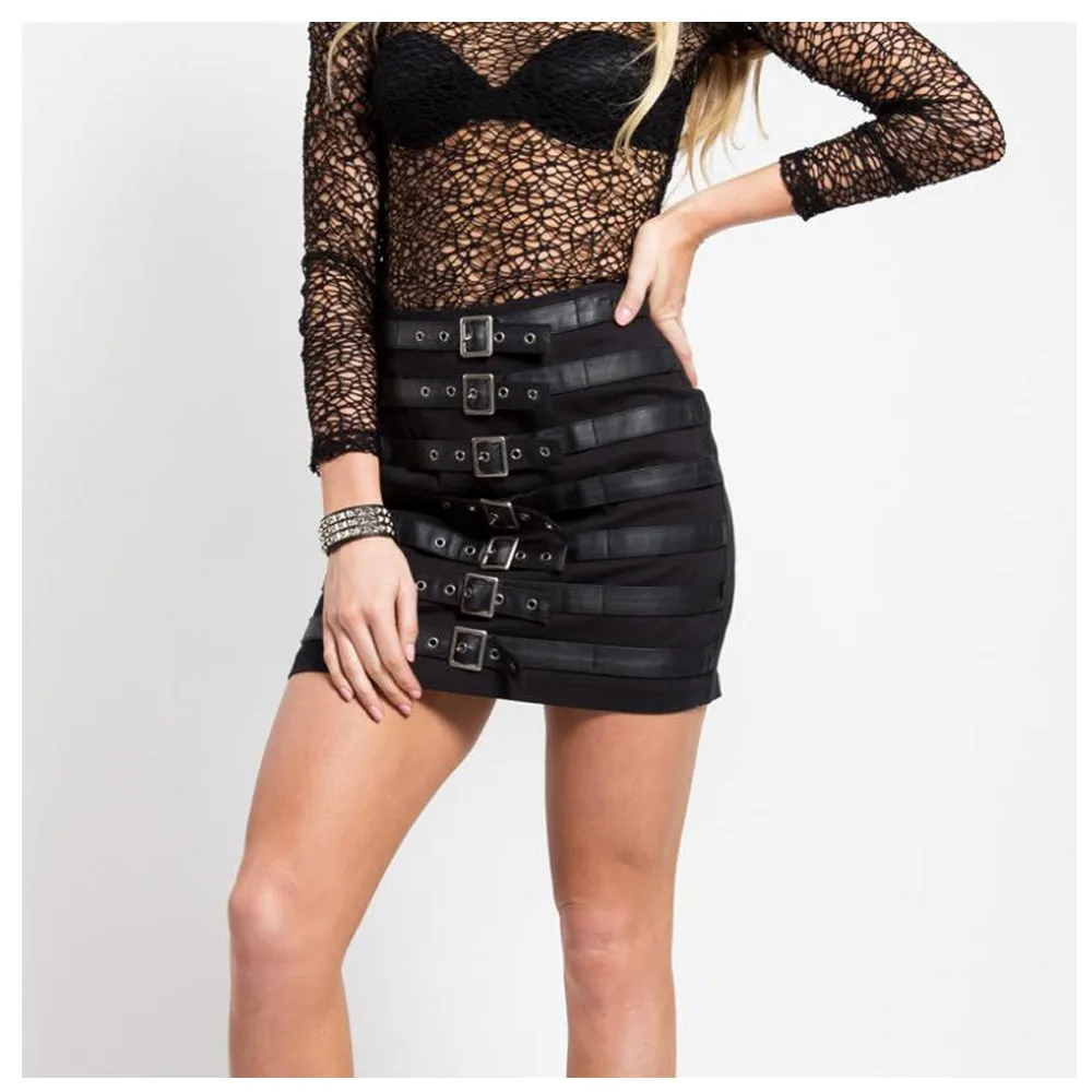 Women Gothic Maxi Skirt TRIPP NYC Buckle Kilt with Bold Dark Aesthetic